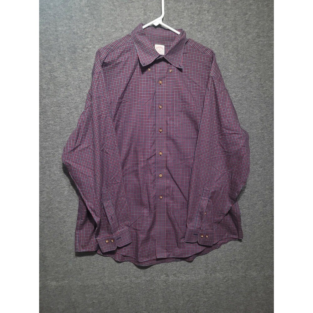 Brooks Brothers 346 XL button front shirt polo collar non-iron red blue pocket
